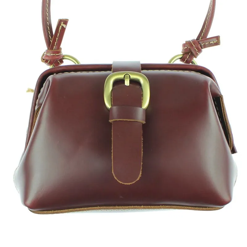 Handmade Womens Mini Red Leather Doctor Shoulder Purses Claret Doctor Crossbody Purses for Women
