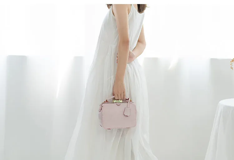 Handmade Womens Pink Leather doctor Handbag Classic shoulder doctor bags Purse for women