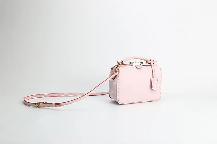 Handmade Womens Pink Leather doctor Handbag Classic shoulder doctor bags Purse for women