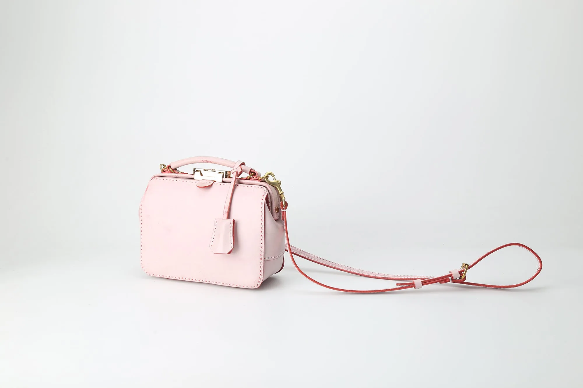 Handmade Womens Pink Leather doctor Handbag Classic shoulder doctor bags Purse for women