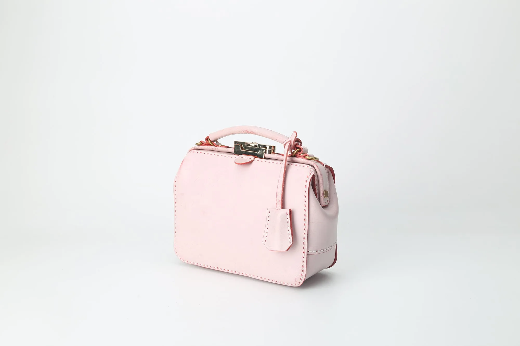 Handmade Womens Pink Leather doctor Handbag Classic shoulder doctor bags Purse for women