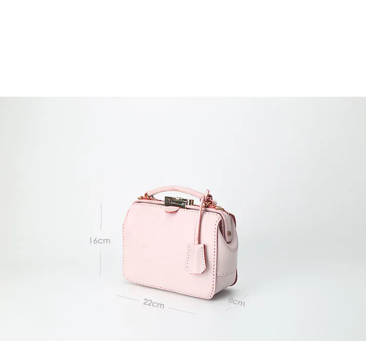 Handmade Womens Pink Leather doctor Handbag Classic shoulder doctor bags Purse for women