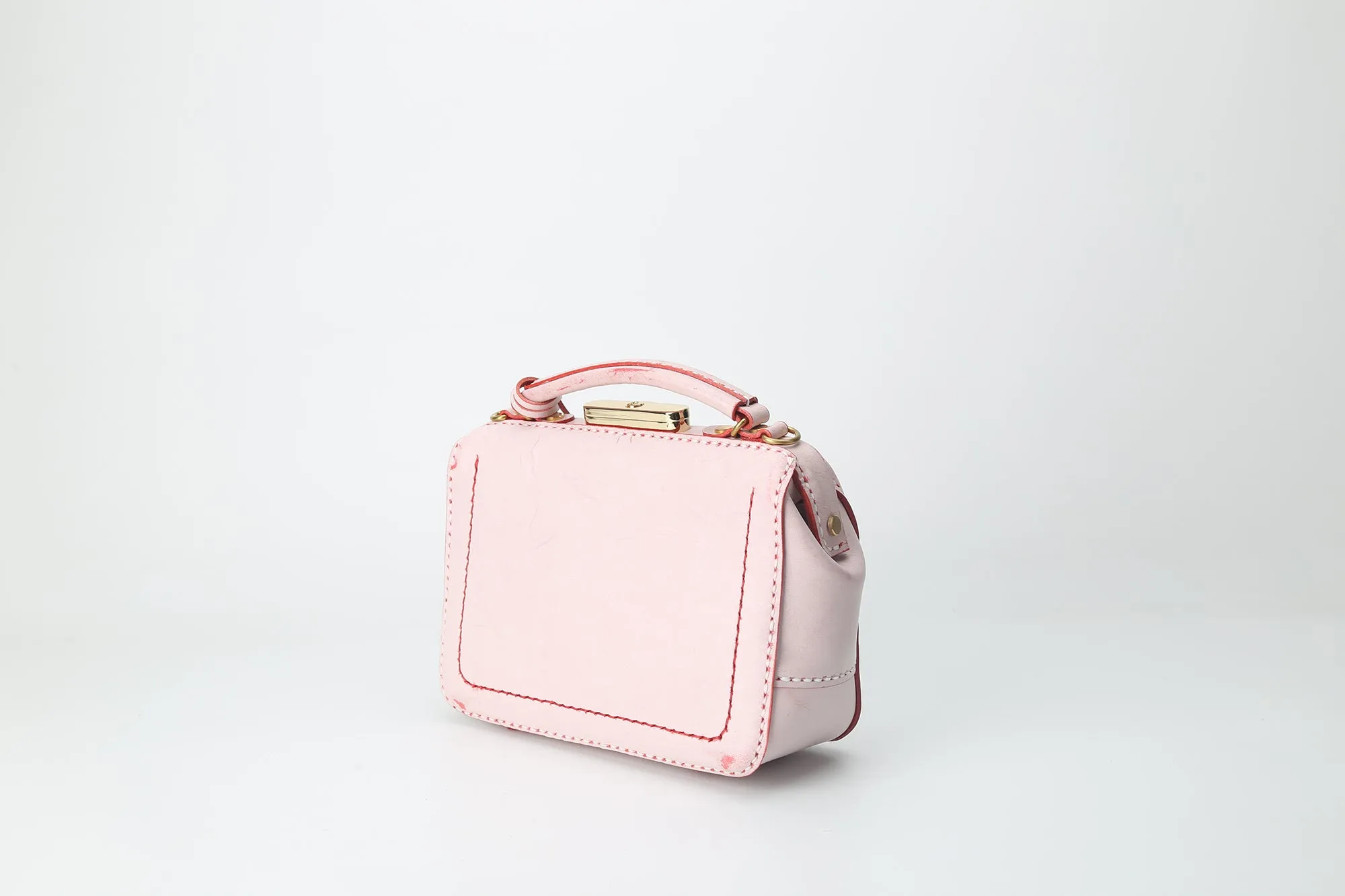 Handmade Womens Pink Leather doctor Handbag Classic shoulder doctor bags Purse for women