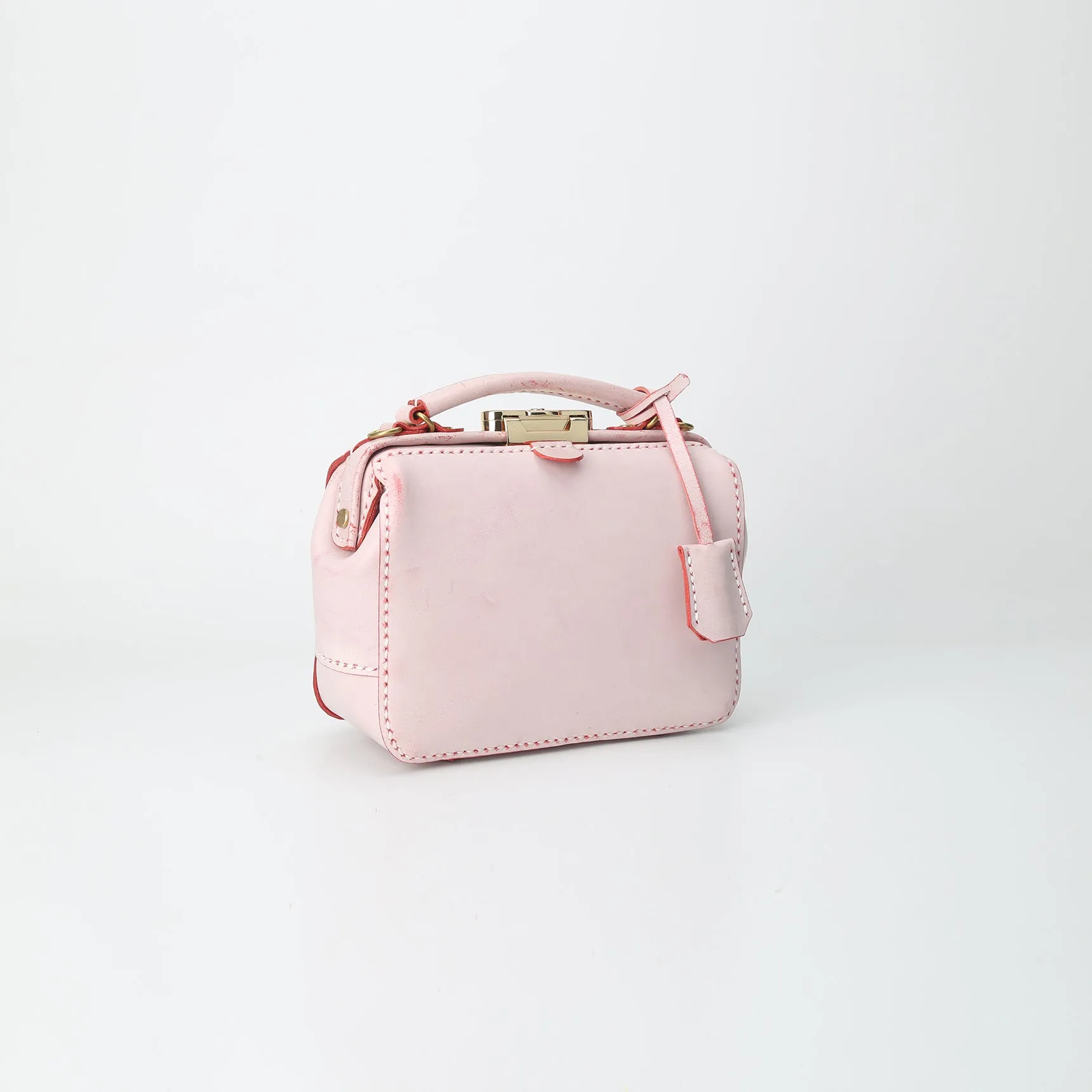 Handmade Womens Pink Leather doctor Handbag Classic shoulder doctor bags Purse for women