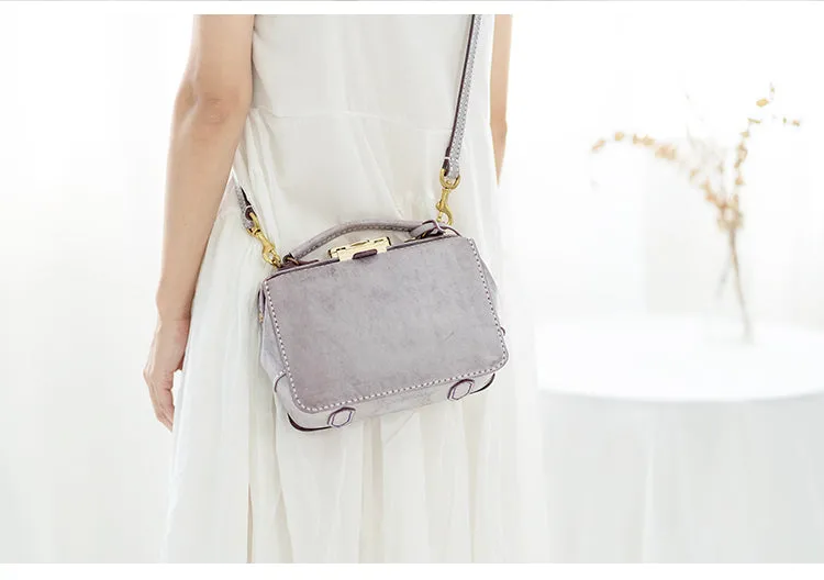 Handmade Womens Purple Leather Doctor Handbag Purse Small Side Bag Doctor Purse for Women
