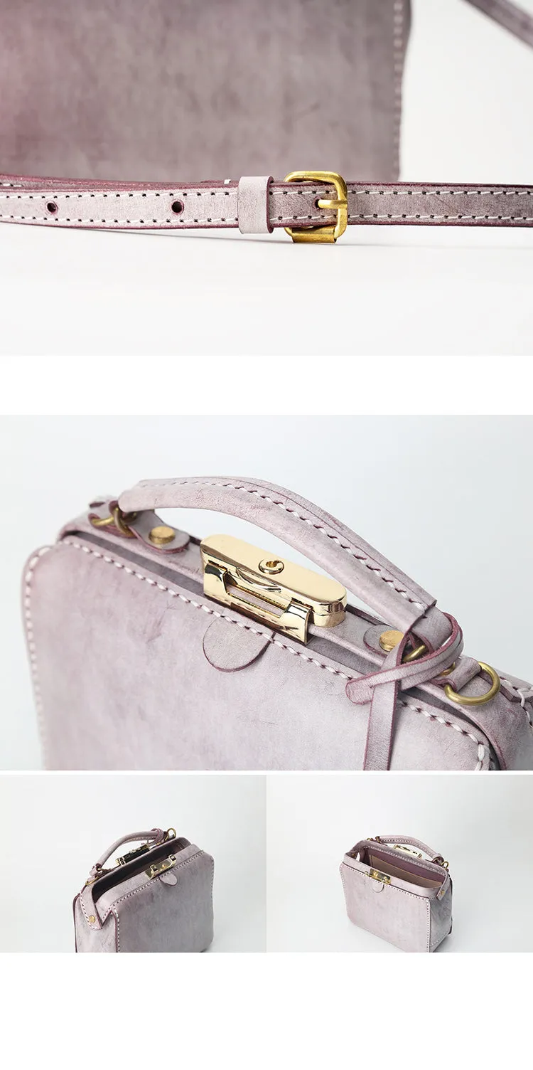 Handmade Womens Purple Leather Doctor Handbag Purse Small Side Bag Doctor Purse for Women