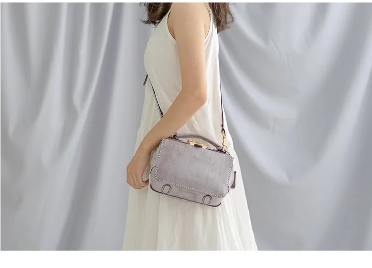 Handmade Womens Purple Leather Doctor Handbag Purse Small Side Bag Doctor Purse for Women