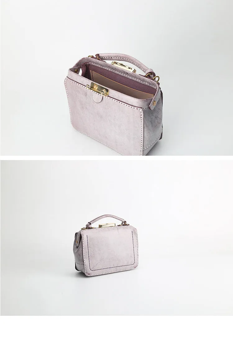 Handmade Womens Purple Leather Doctor Handbag Purse Small Side Bag Doctor Purse for Women