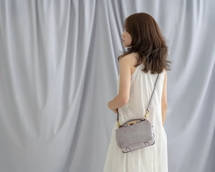 Handmade Womens Purple Leather Doctor Handbag Purse Small Side Bag Doctor Purse for Women