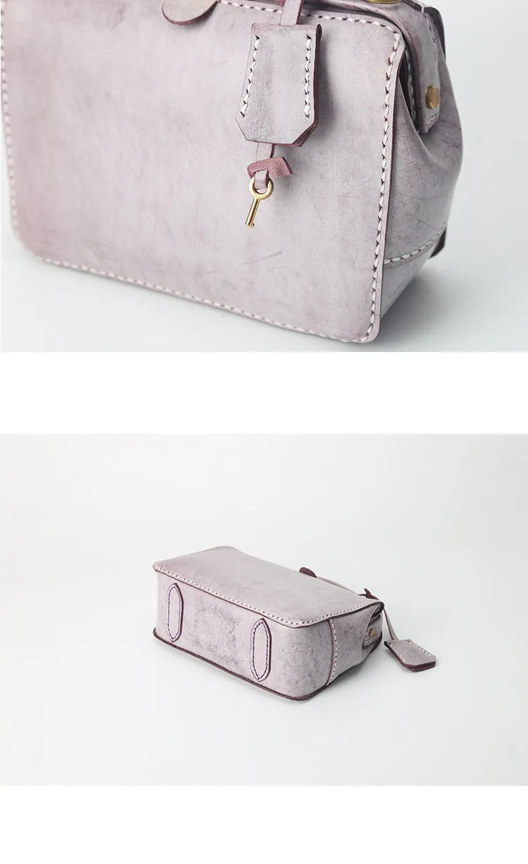 Handmade Womens Purple Leather Doctor Handbag Purse Small Side Bag Doctor Purse for Women