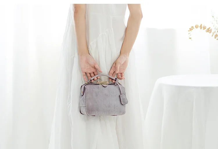 Handmade Womens Purple Leather Doctor Handbag Purse Small Side Bag Doctor Purse for Women