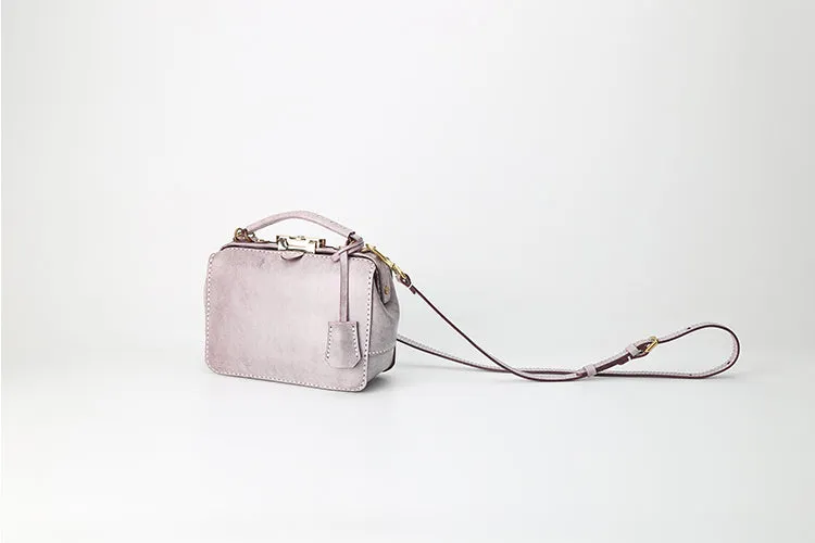 Handmade Womens Purple Leather Doctor Handbag Purse Small Side Bag Doctor Purse for Women