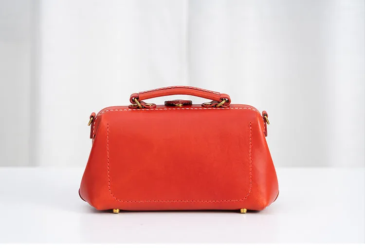 Handmade Womens Red Green Leather Doctor Handbag Side Purse Small Doctor Purse for Women