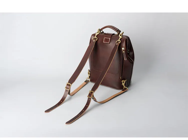 Handmade Womens Red Leather Doctor Backpack Purse Shoulder Doctor Handbag for Women