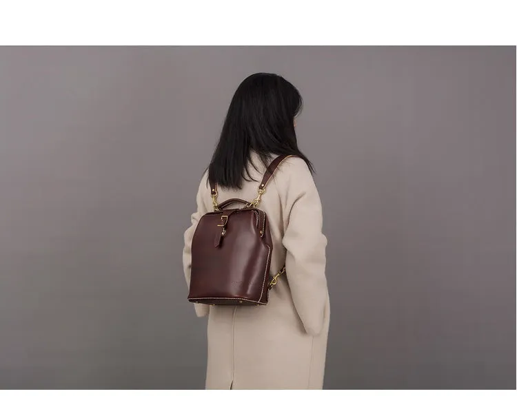 Handmade Womens Red Leather Doctor Backpack Purse Shoulder Doctor Handbag for Women