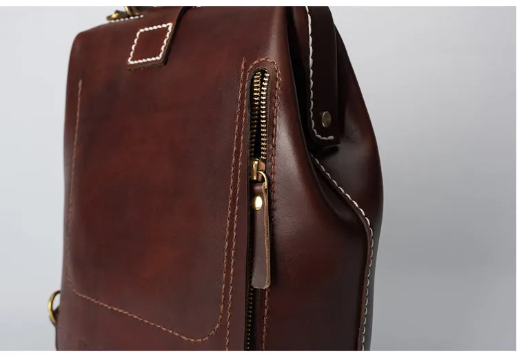 Handmade Womens Red Leather Doctor Backpack Purse Shoulder Doctor Handbag for Women