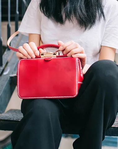 Handmade Womens Red Leather Doctor Handbag Purse Small Side Bag Doctor Bags for Women