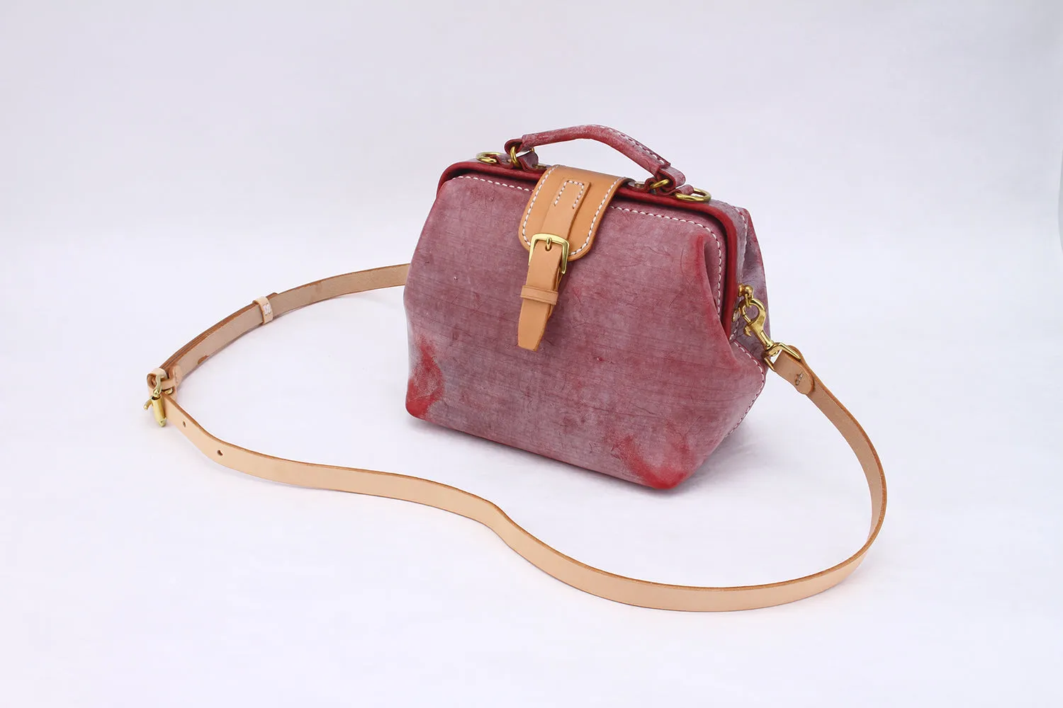 Handmade Womens Red Leather doctor Handbag shoulder doctor bags Purse for women