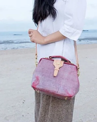 Handmade Womens Red Leather doctor Handbag shoulder doctor bags Purse for women