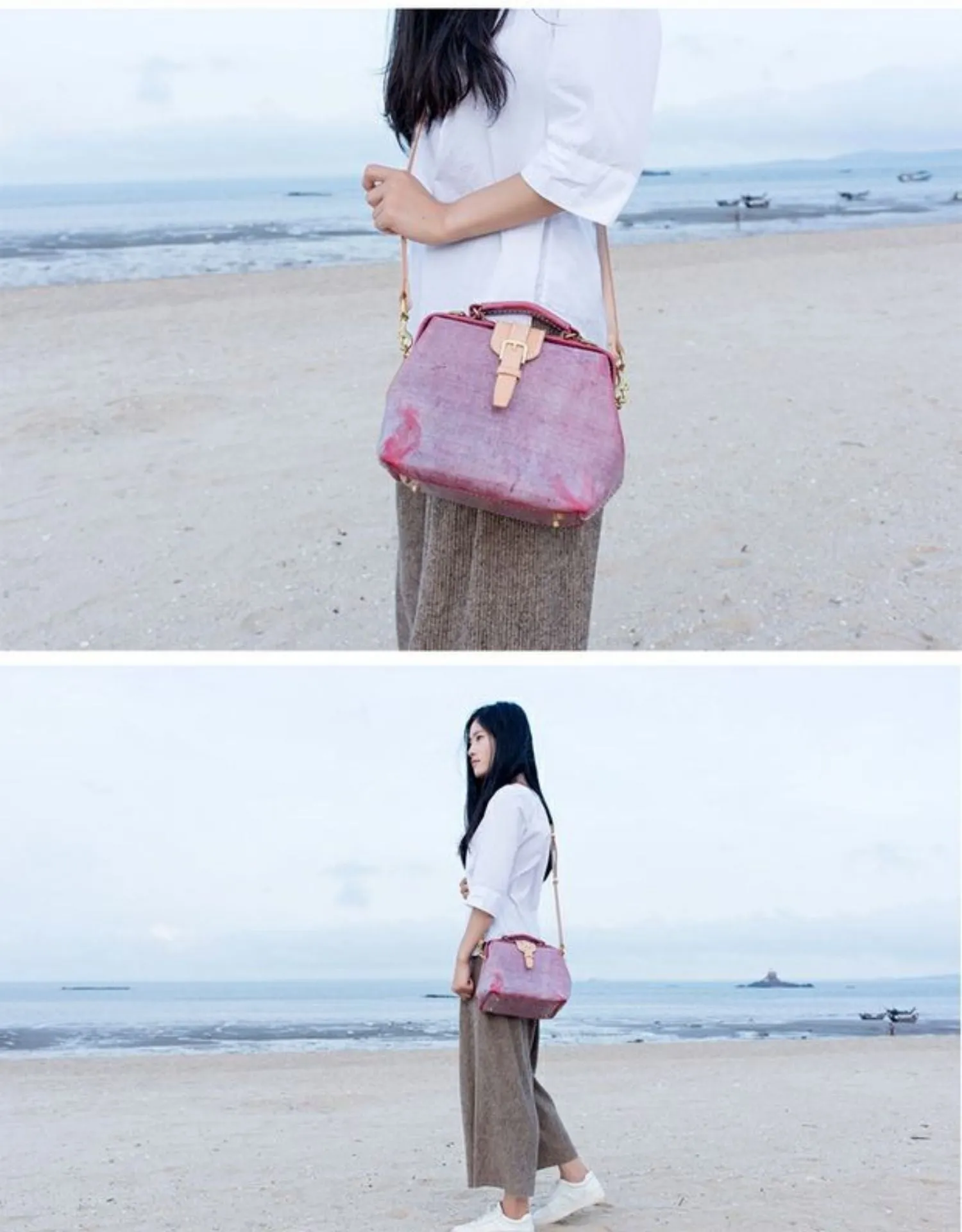 Handmade Womens Red Leather doctor Handbag shoulder doctor bags Purse for women