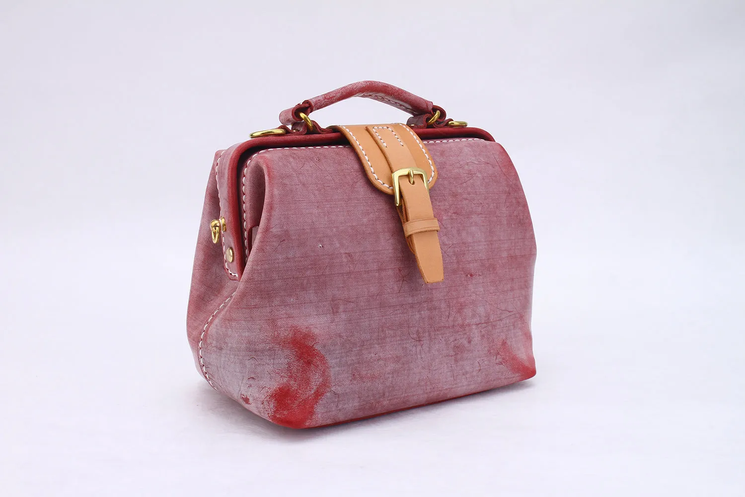 Handmade Womens Red Leather doctor Handbag shoulder doctor bags Purse for women