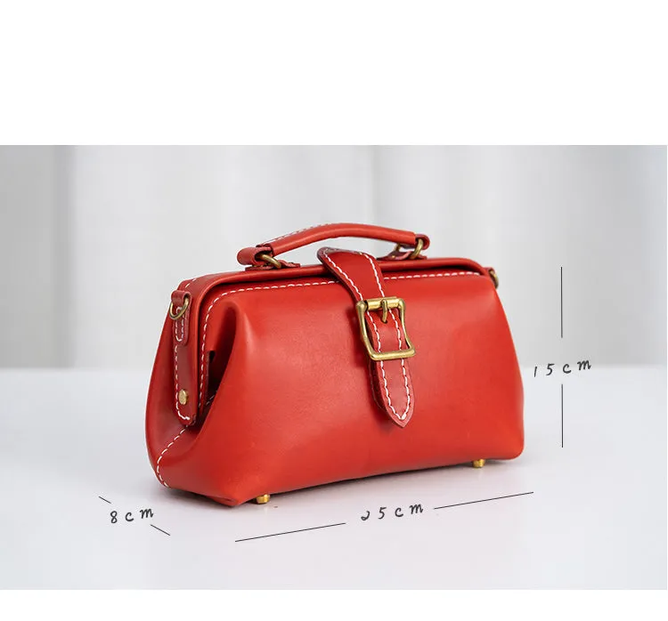 Handmade Womens Red Leather Doctor Handbag Side Purse Small Doctor Purse for Women