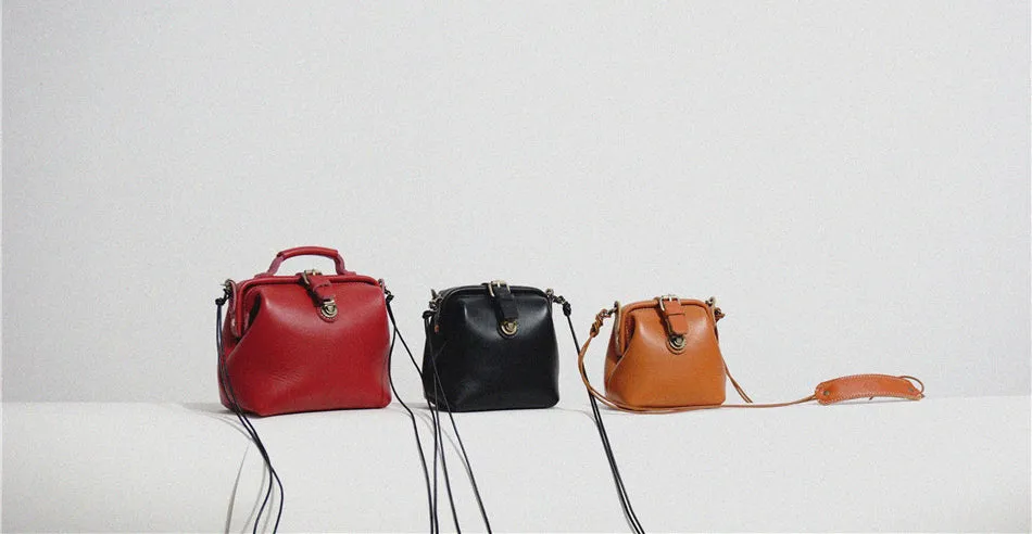 Handmade Womens Red Leather Doctor Handbag Small Side Purses Doctor Purse for Women