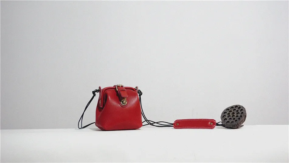 Handmade Womens Red Leather Doctor Handbag Small Side Purses Doctor Purse for Women
