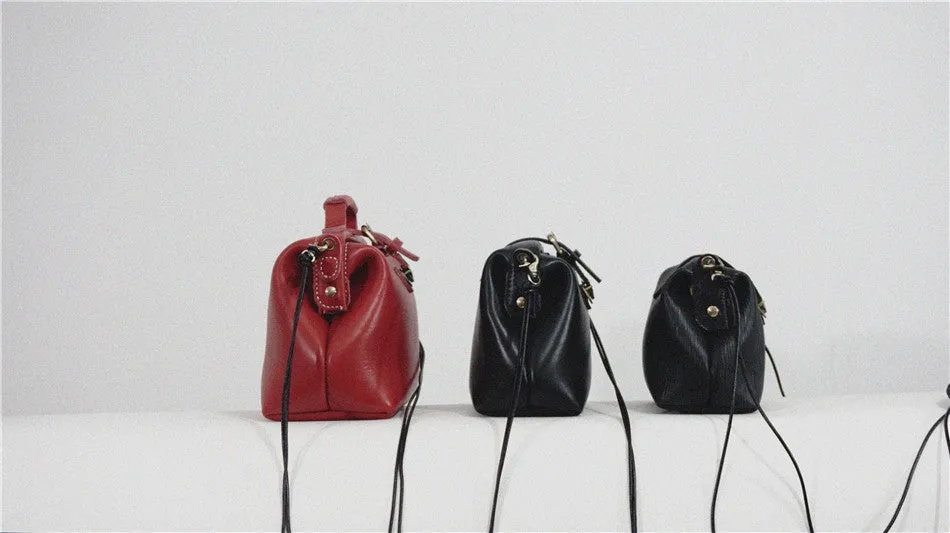 Handmade Womens Red Leather Doctor Handbag Small Side Purses Doctor Purse for Women