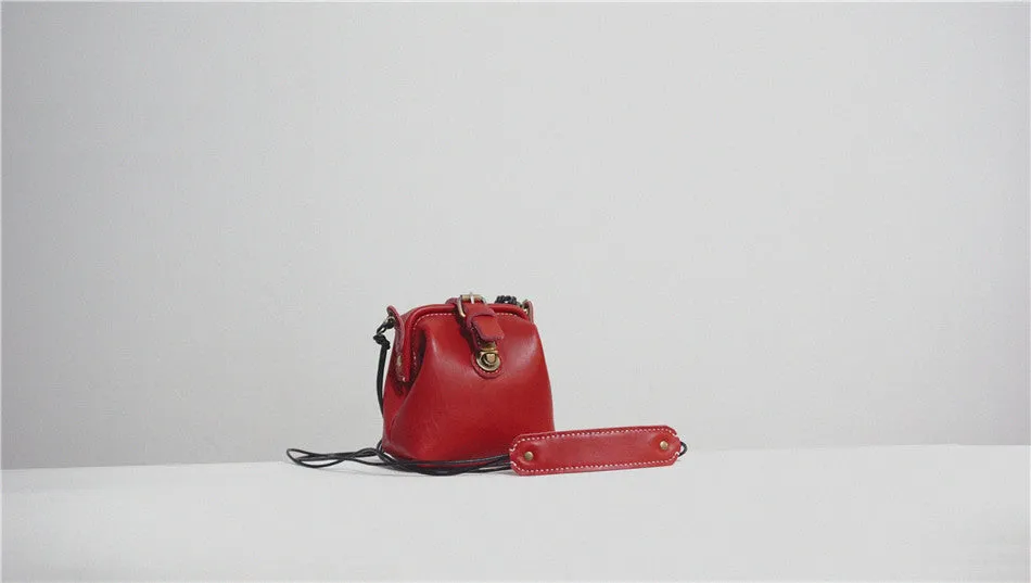 Handmade Womens Red Leather Doctor Handbag Small Side Purses Doctor Purse for Women