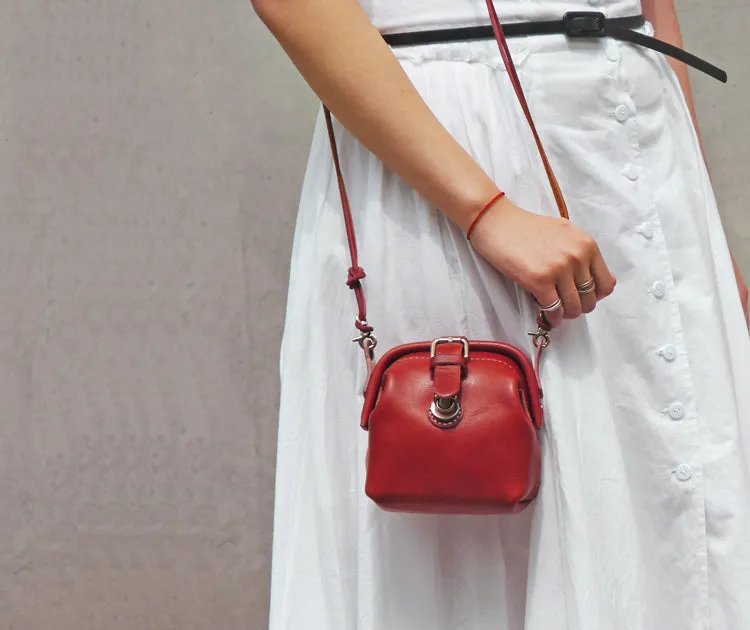 Handmade Womens Red Leather Doctor Handbag Small Side Purses Doctor Purse for Women