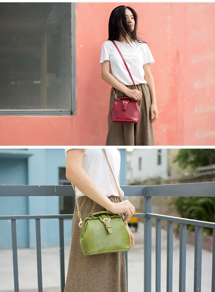 Handmade Womens Red Leather Small doctor Purse Red shoulder doctor bags for women