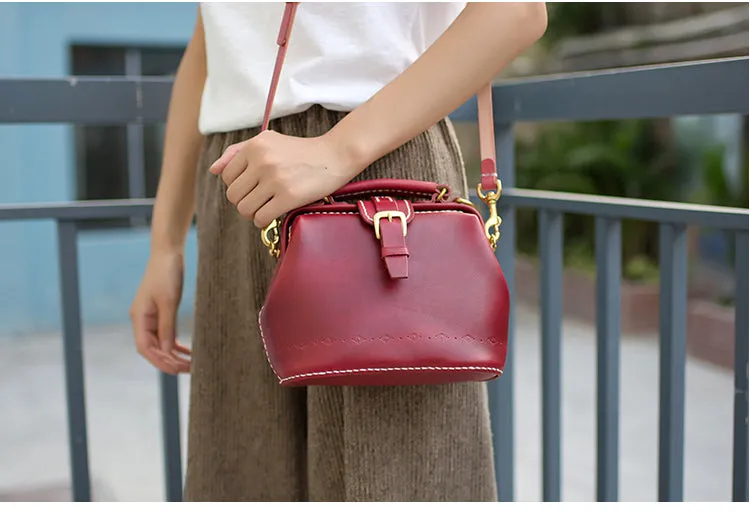 Handmade Womens Red Leather Small doctor Purse Red shoulder doctor bags for women