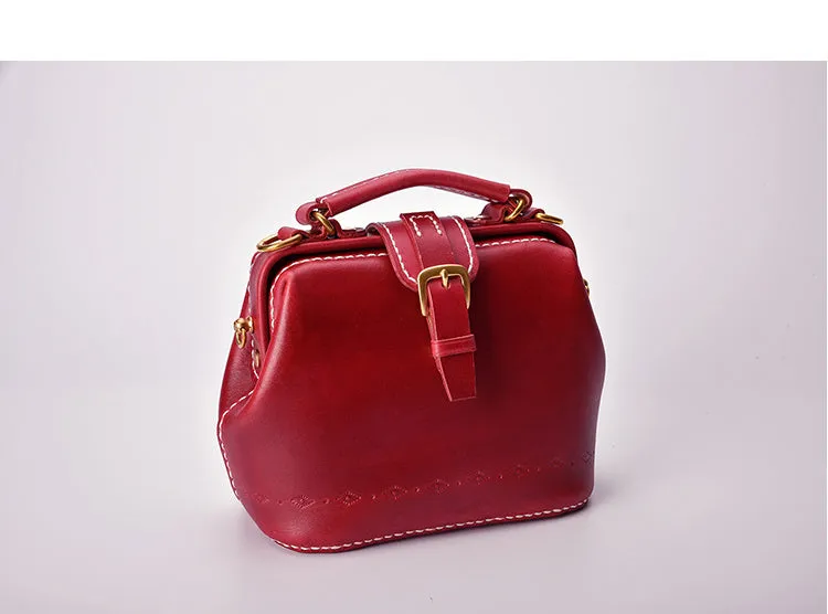 Handmade Womens Red Leather Small doctor Purse Red shoulder doctor bags for women