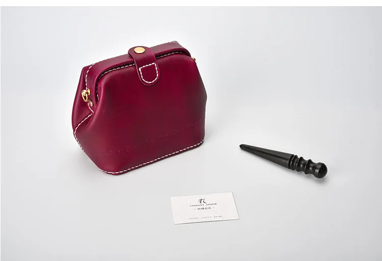 Handmade Womens Red Leather Small doctor Purse shoulder doctor bags for women