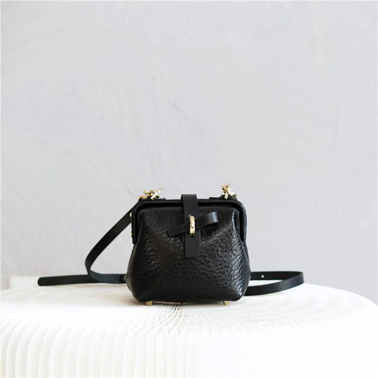 Handmade Womens Small Black Leather Doctor Handbag Side Purse Doctor Purse for Women
