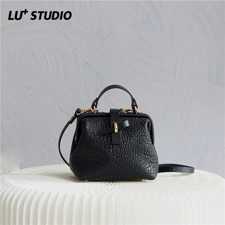 Handmade Womens Small Black Leather Doctor Handbag Side Purse Doctor Purse for Women