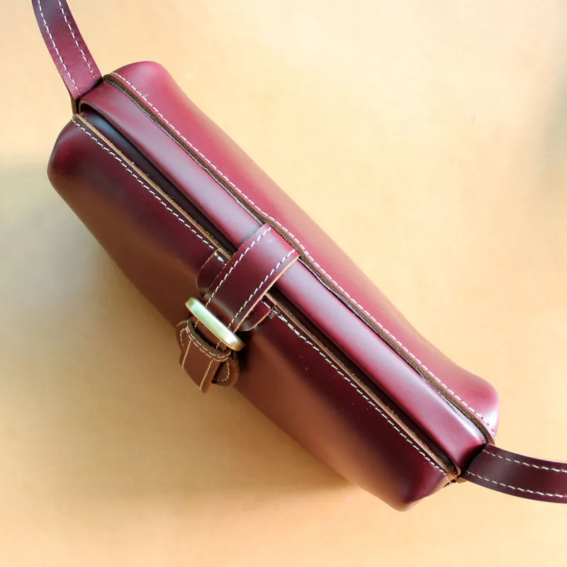 Handmade Womens Small Red Leather Doctor Shoulder Purses Claret Doctor Crossbody Purses for Women