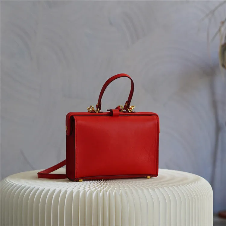 Handmade Womens Stylish Black Leather Doctor Handbag Side Purses Doctor Purses for Women