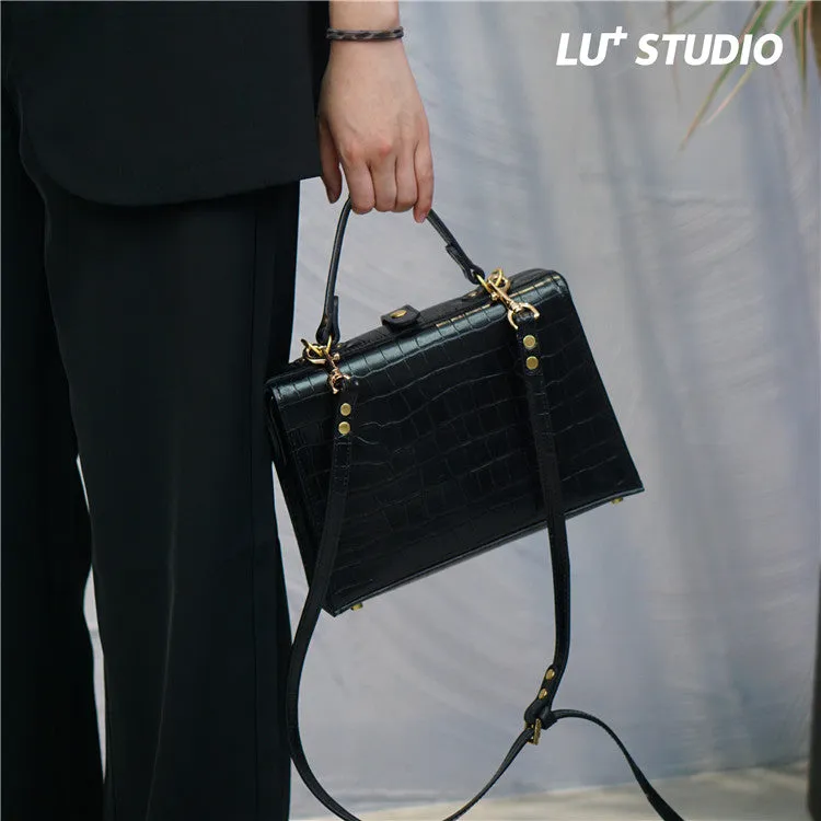 Handmade Womens Stylish Black Leather Doctor Handbag Side Purses Doctor Purses for Women