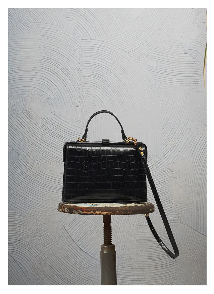 Handmade Womens Stylish Black Leather Doctor Handbag Side Purses Doctor Purses for Women