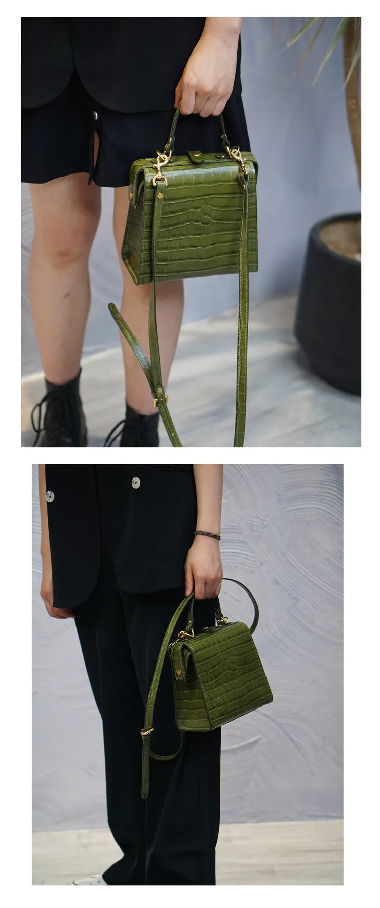 Handmade Womens Stylish Square Black Leather Doctor Handbag Side Purse Doctor Purse for Women