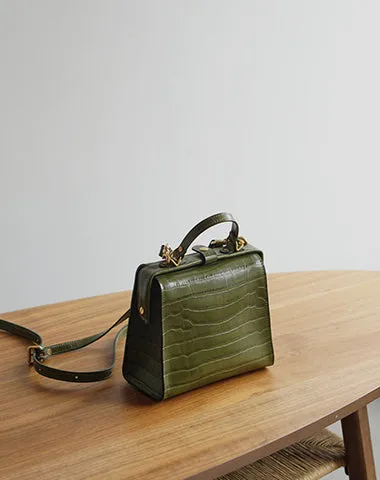 Handmade Womens Stylish Square Black Leather Doctor Handbag Side Purse Doctor Purse for Women