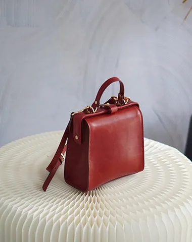 Handmade Womens Stylish Square Black Leather Doctor Handbag Side Purse Doctor Purse for Women