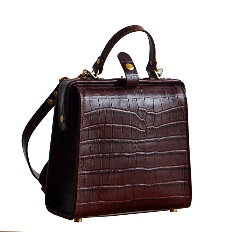 Handmade Womens Stylish Square Black Leather Doctor Handbag Side Purse Doctor Purse for Women