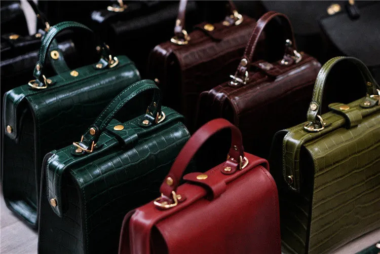 Handmade Womens Stylish Square Coffee Leather Doctor Handbag Side Purse Doctor Purse for Women