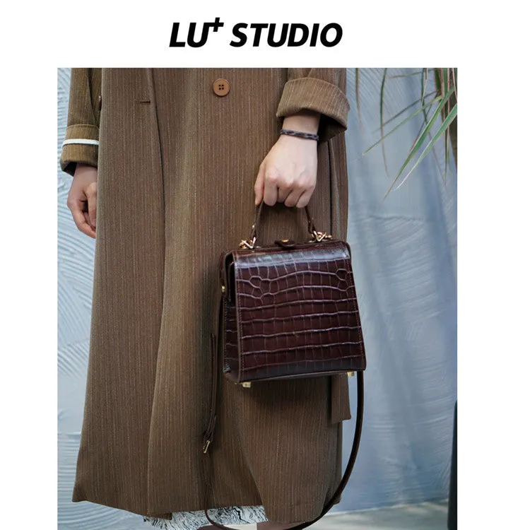 Handmade Womens Stylish Square Coffee Leather Doctor Handbag Side Purse Doctor Purse for Women