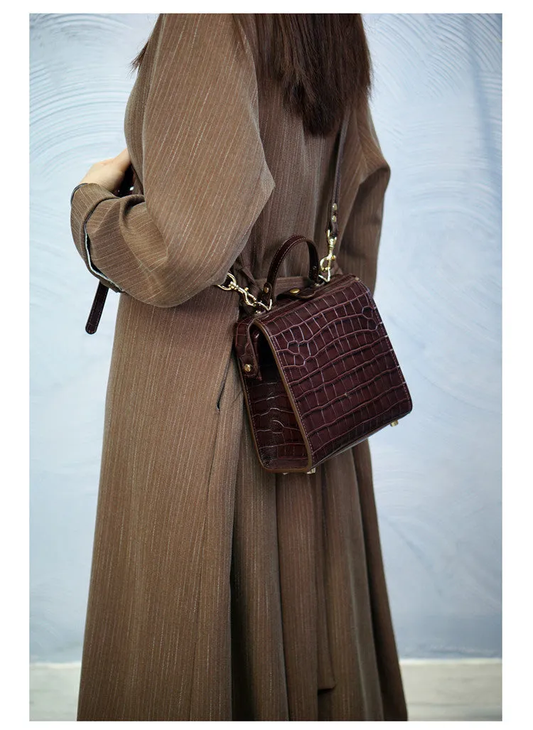 Handmade Womens Stylish Square Coffee Leather Doctor Handbag Side Purse Doctor Purse for Women