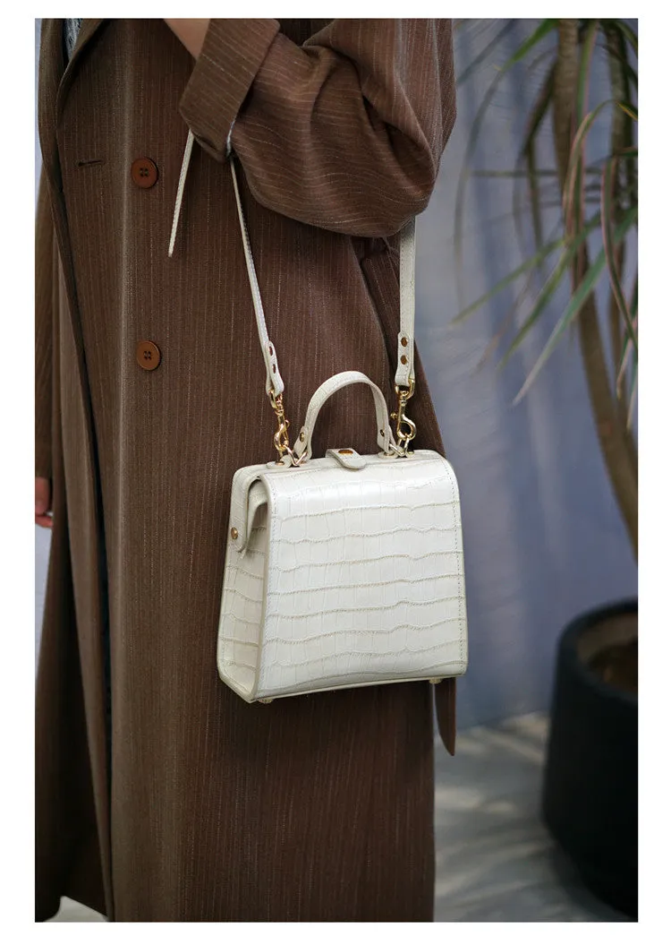 Handmade Womens Stylish Square Coffee Leather Doctor Handbag Side Purse Doctor Purse for Women