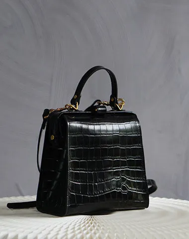 Handmade Womens Stylish Square Coffee Leather Doctor Handbag Side Purse Doctor Purse for Women